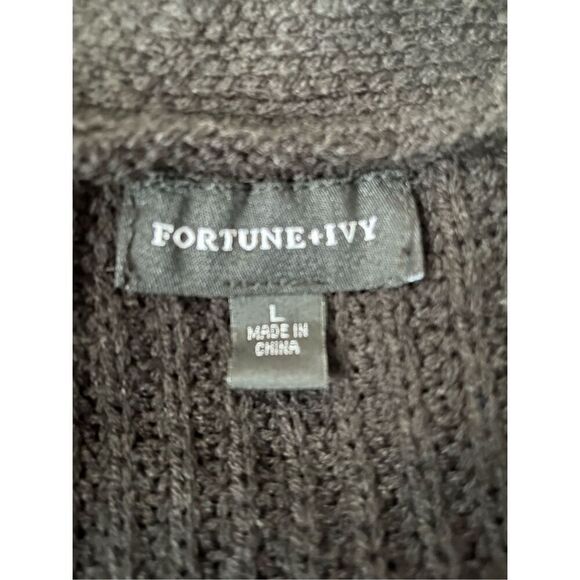Fortune + Ivy Women's Large Black Brown Colorblocked Cardigan Sweater Open Front - Picture 4 of 7